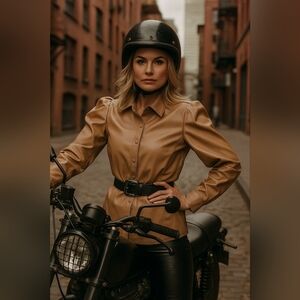 NWOT 7 For All Mankind faux-leather jacket in tan colour.